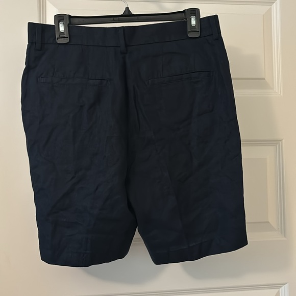 Zara navy blue linen blend Bermuda shorts SZ M high rise relaxed fit preppy - Picture 3 of 15